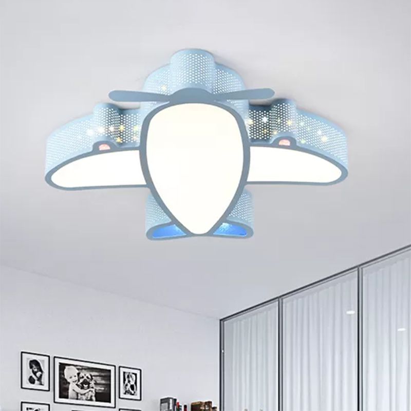 Acrylic and Metal Plane Flush Mount Light Boys Bedroom Cartoon Eye-Caring LED Ceiling Lamp