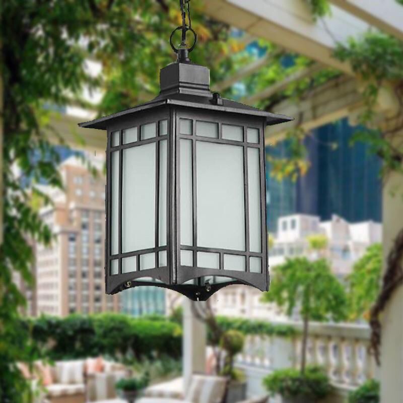 Frost Glass Lantern Ceiling Light Rustic Single-Bulb Garden Hanging Pendant Light