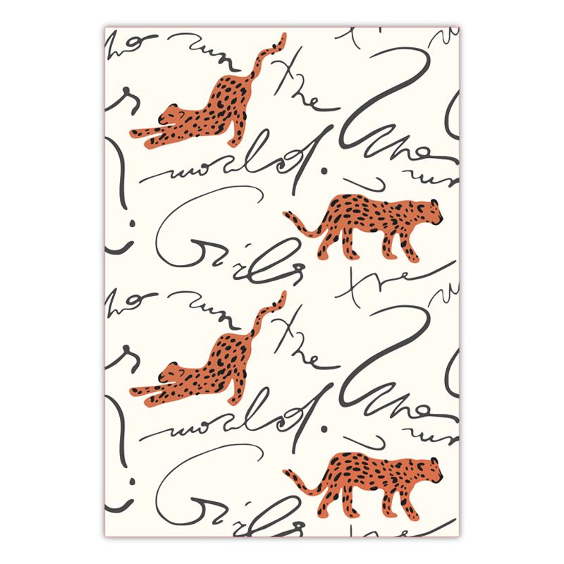 White Modern Carpet Leopard Pattern Polyester Area Rug Non-Slip Backing Rug for Home Decor