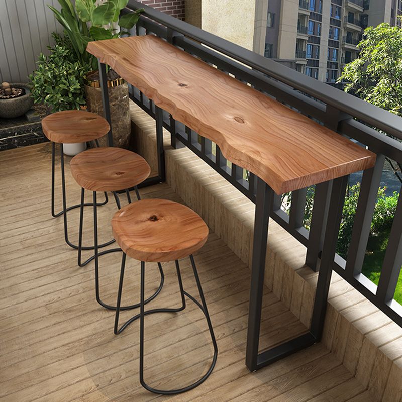 Modern Bar Table Black Iron Solid Wood Pub Table with Double Pedestal for Patio