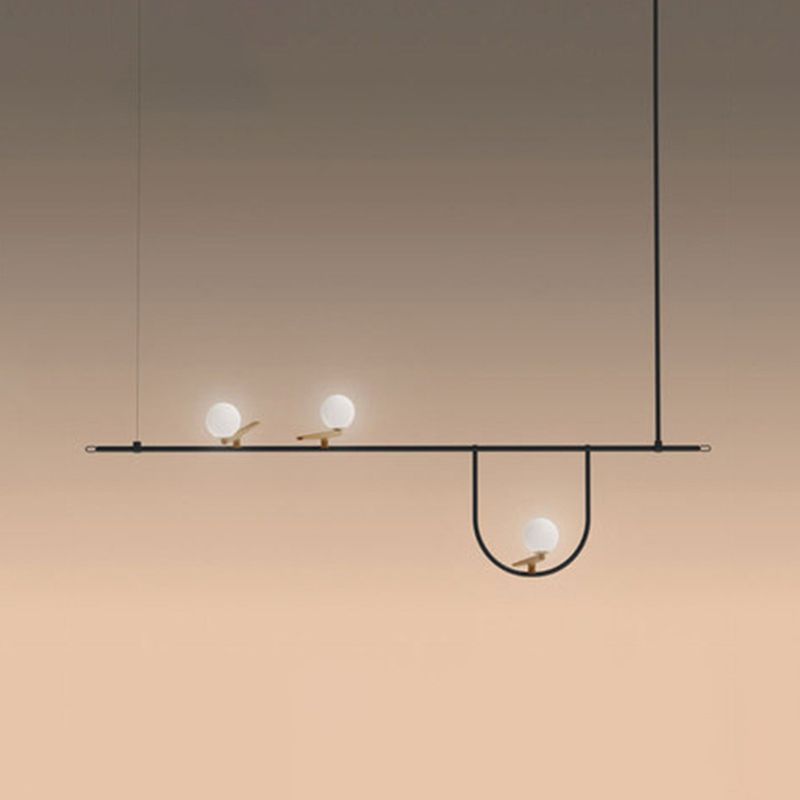 Cream Glass Sphere Island Chandelier Light Artistic Black Ceiling Mounted Light Fixture