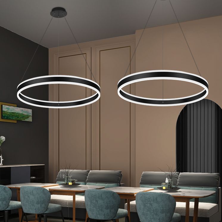 Modern Black Chandelier Multiple Rings Pendant Lighting Fixtures Metal Chandelier
