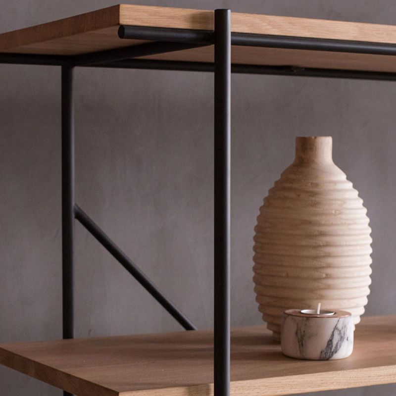 Industriële open etagere boekenplank van 5 plank met ijzeren frame dennenhoutplank