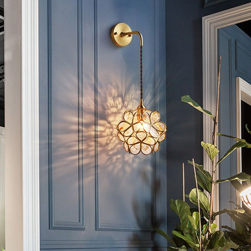 Modern Flower Sconce Glass 1-Light Sconce Light Fixture for Bedroom