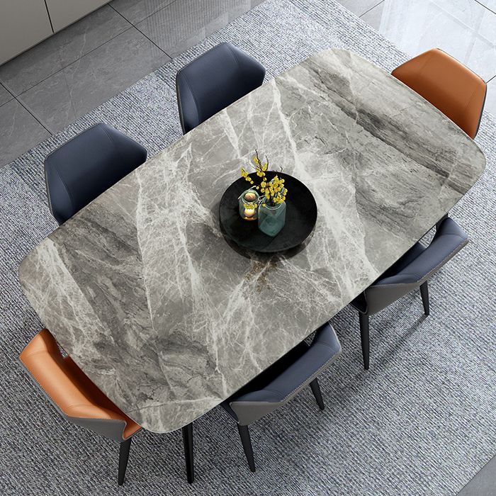 Industrial Rectangle Stone Top Dinner Table Black Tripod Base Dining Table