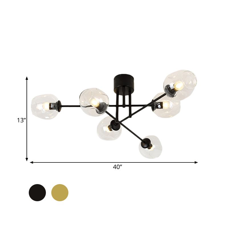 3/6/8 Lights Living Room Semi Flush Light Gold/Black Semi Flush Mount Lighting with Bubble Clear Glass Shade