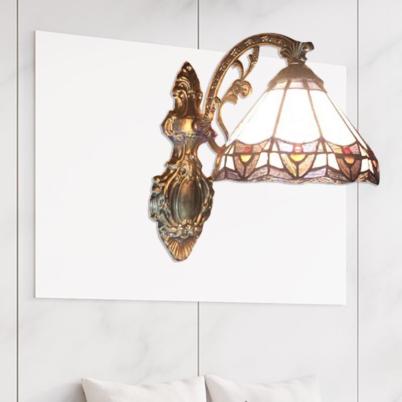 Cone Wall Mount Light Stained Glass 1 Light Tiffany Indoor Wall Sconce Light for Bedroom