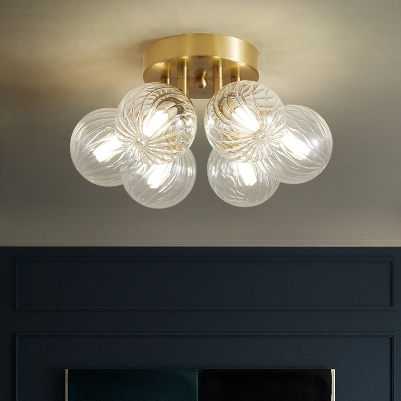 Sphere Shape Flush Mount Modern Style Glass 3/4/5/6 Lights Flush Ceiling Light in Gold