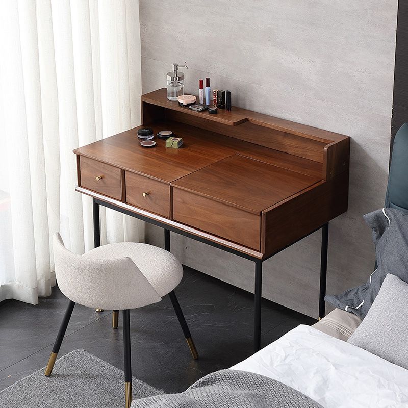 Modernist Flip Single Wood Vanity with Padded Stool Lighted Mirror Vanity Desk