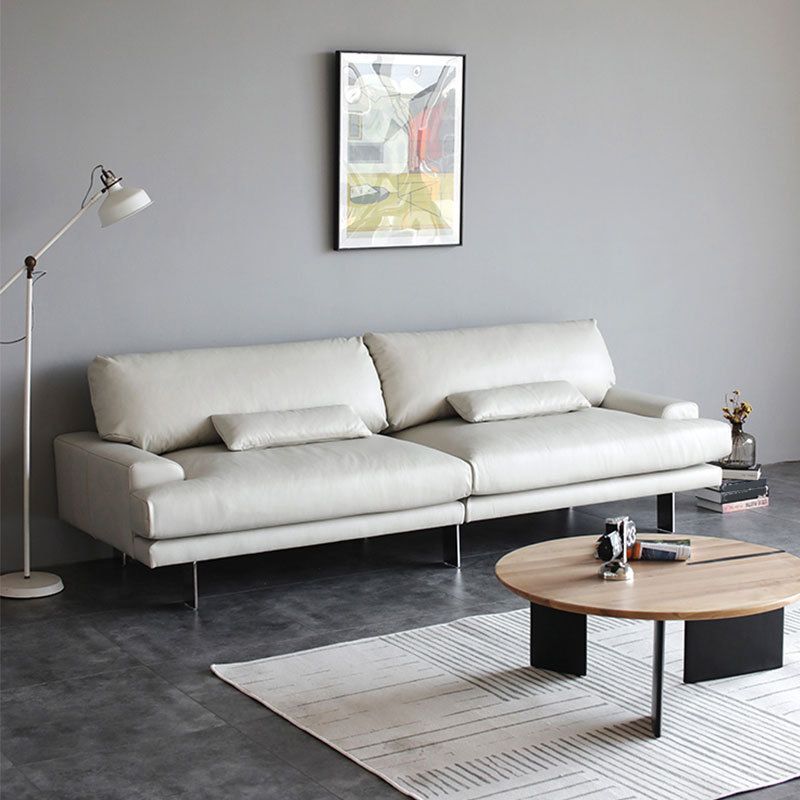 Recessed Arm Pillow Back Sofa Modern White Leather 3/4-seat Sofa