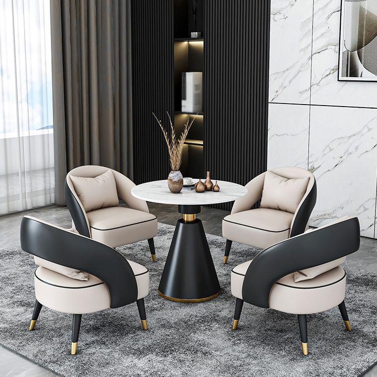 Traditioneller luxuriöser runder Esszimmer Tisch Sintered Steintisch mit schwarzer Sockelbasis