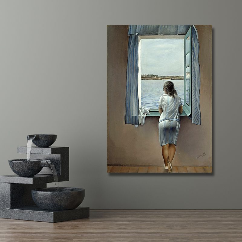 Girl at the Window Art Print Surrealism Excellent Salvador Dali Painting in Blue