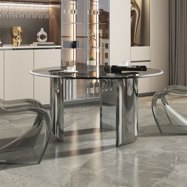Contemporary Dining Table Round Tempered Glass Top Dinner Table for Home Kitchen Dinner