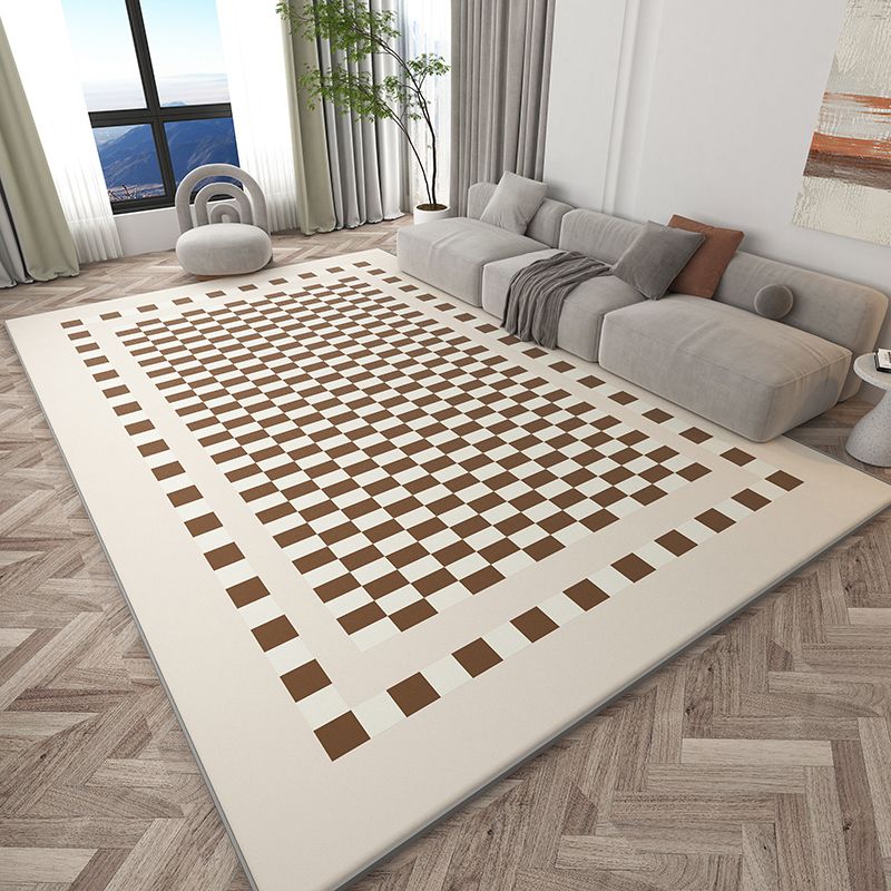 Stylish Modern Area Carpet Plaid Pattern Polyester Area Rug Non-Slip Backing Rug for Home Decor