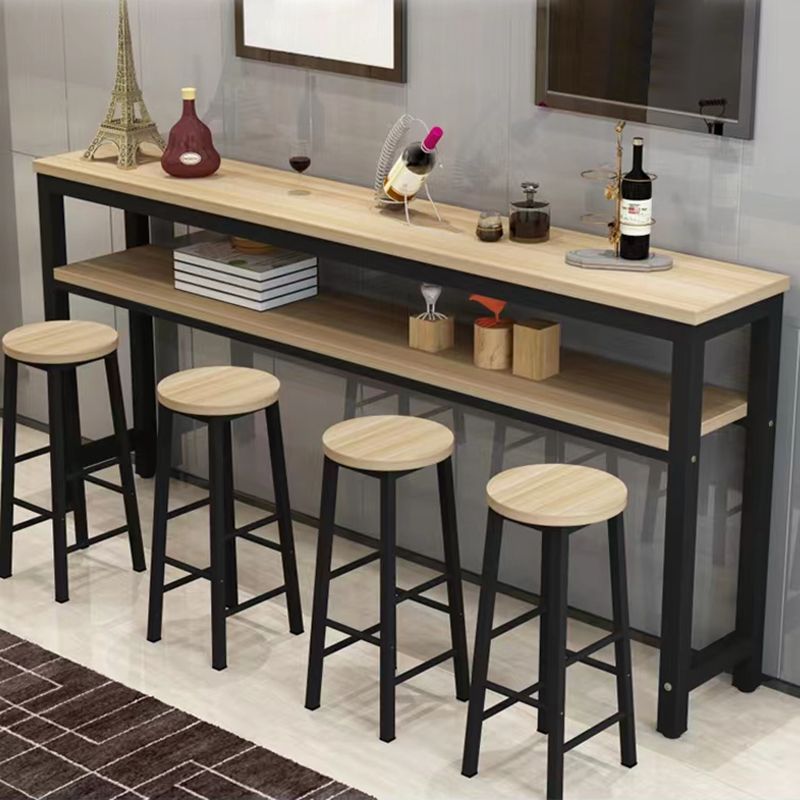 Metal and Wood Rectangular Table Modern Minimalist Home Bar Table