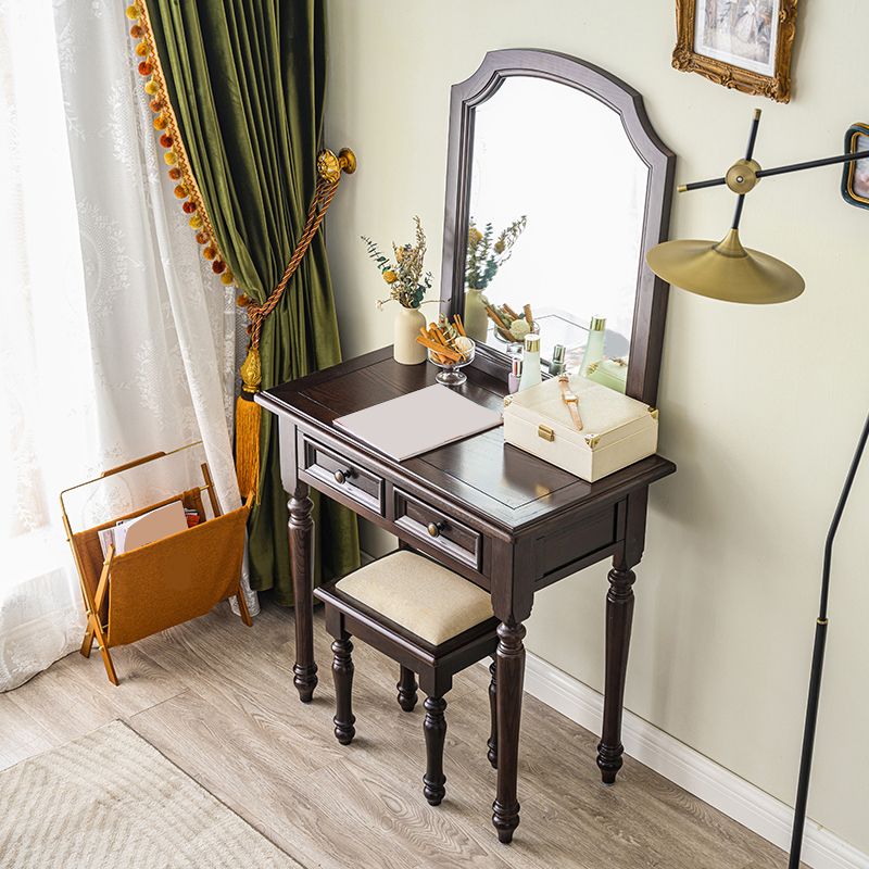 Ash Brown Vanity Set with Mirror 17.71" Wide Wood Vanity Tables with 2 Drawers