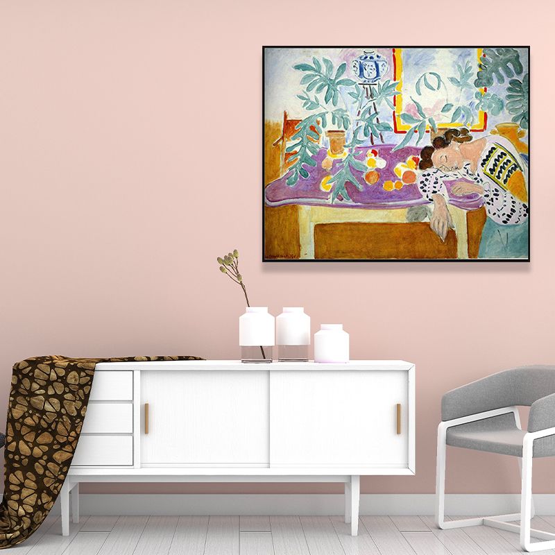 Fauvism Matisse Napping Painting Green Dining Room Wall Art, Textured Surface