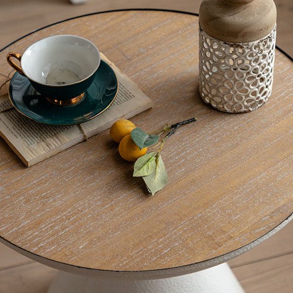 Wood Round Top Side Table 18.9" Tall Iron Pedestal End Table