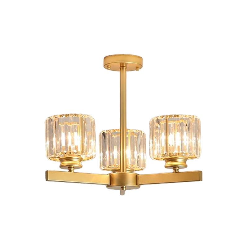 Gold 3/6/10 Heads Pendant Lighting Modern Cylindrical Crystal Radial Chandelier Light