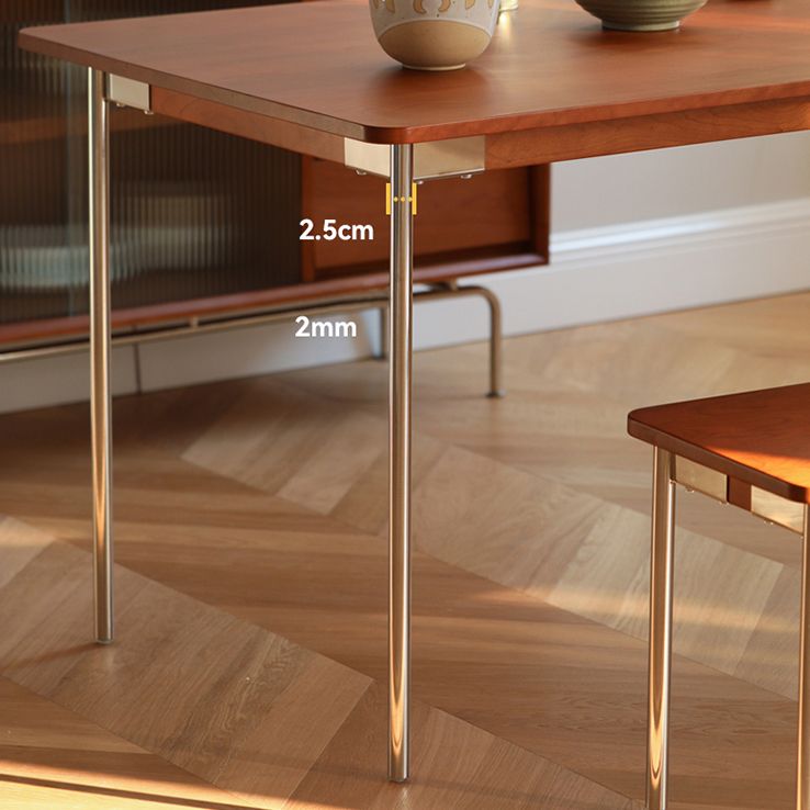 Mesa de comedor de madera maciza de boj, mesa rectangular con base metálica de 4 patas para el hogar