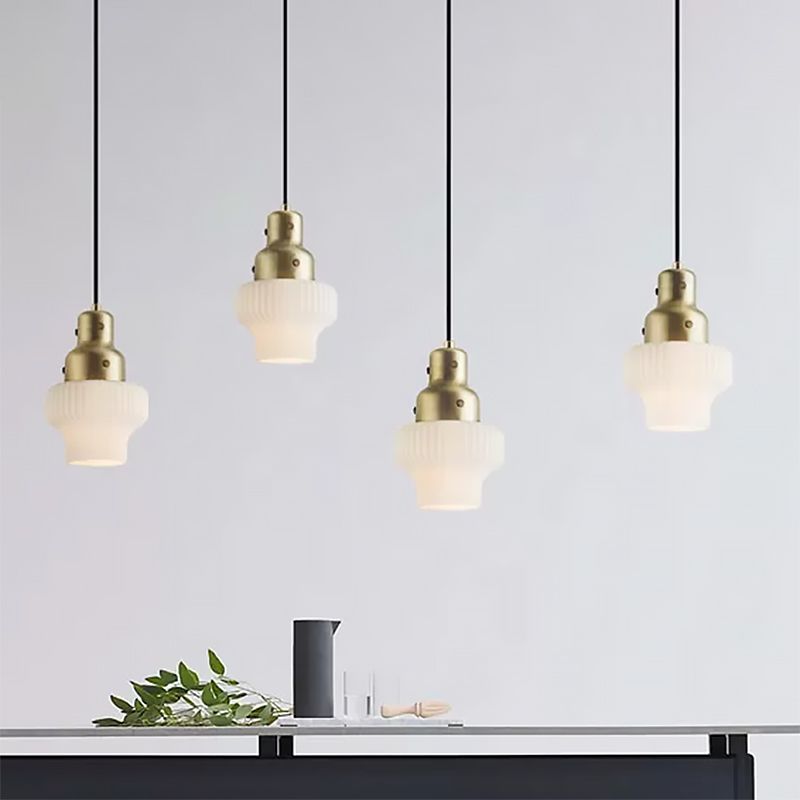 White Glass Jar Hanging Light Modernist 1 Head Pendant Lighting Fixture in Gold for Bedroom