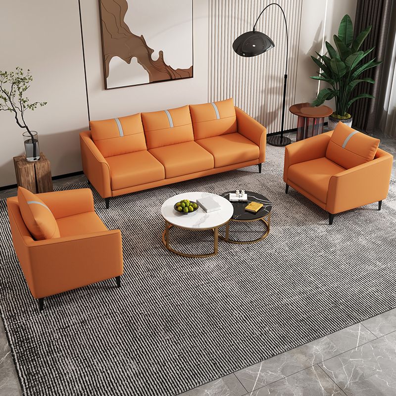 31.49" H Pillow Back Sofa Square Arm Faux Leather Convertible Sofa