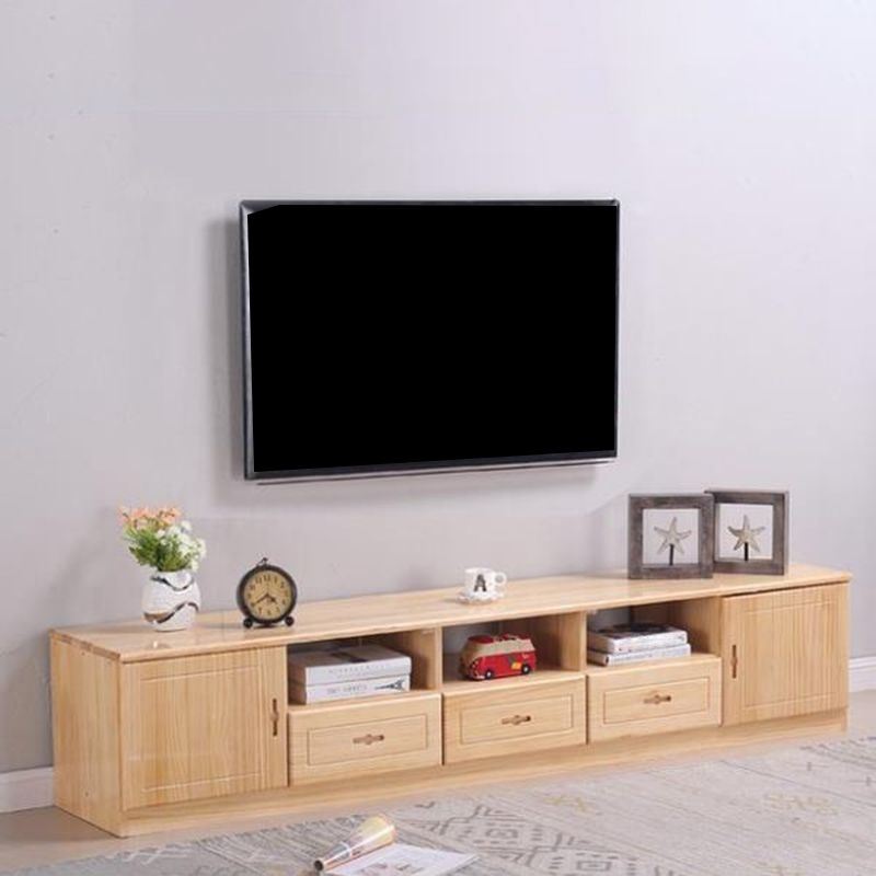 Scandinavian Pine Wood TV Media Stand Natural Wood Media Console with Drawers