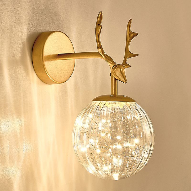 Modern Style Spherical Shape Wall Sconce Glass 1 Light Wall Lighting for Bedroom