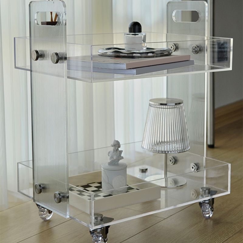 Modern Plastic Rectangular End Table Double Tier Corner Table with Storage