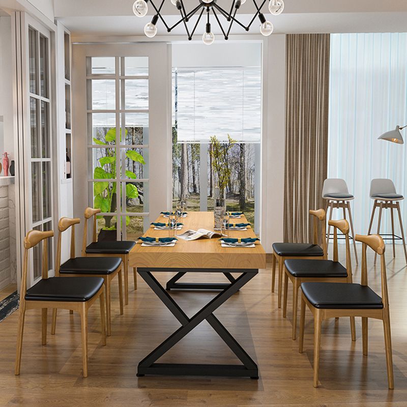 Pine Solid Wood Dining Table Industrial Rectangle Table with Double Pedestal