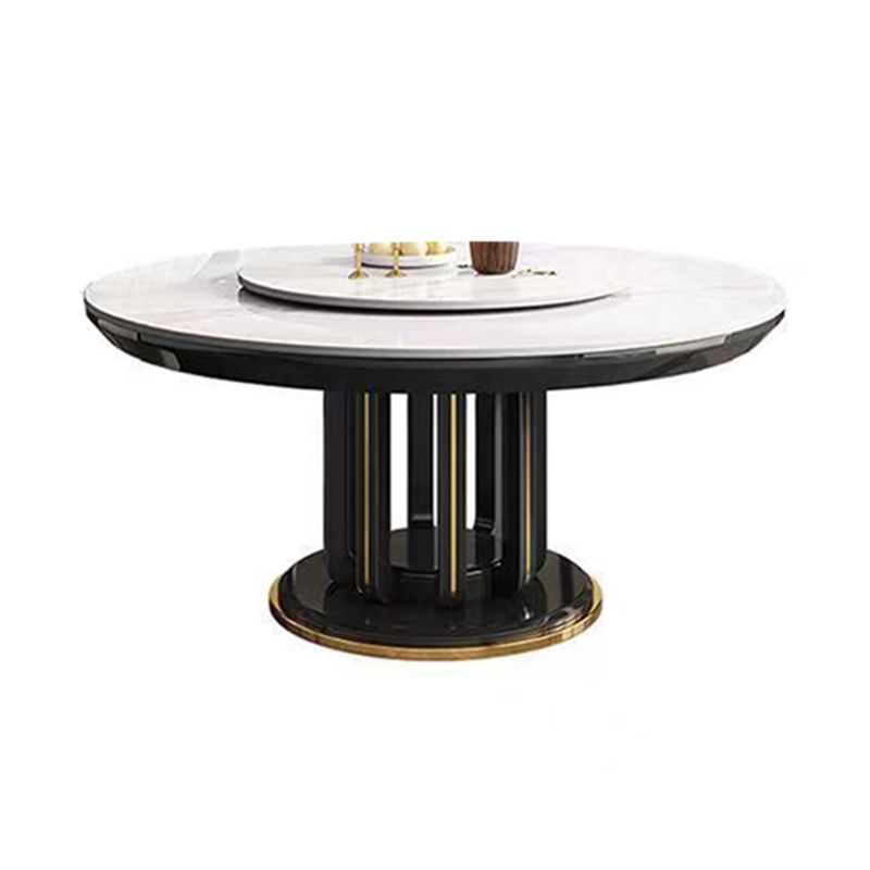 Glam Style Table Pedestal Dining Table with Turntable for Kitchen
