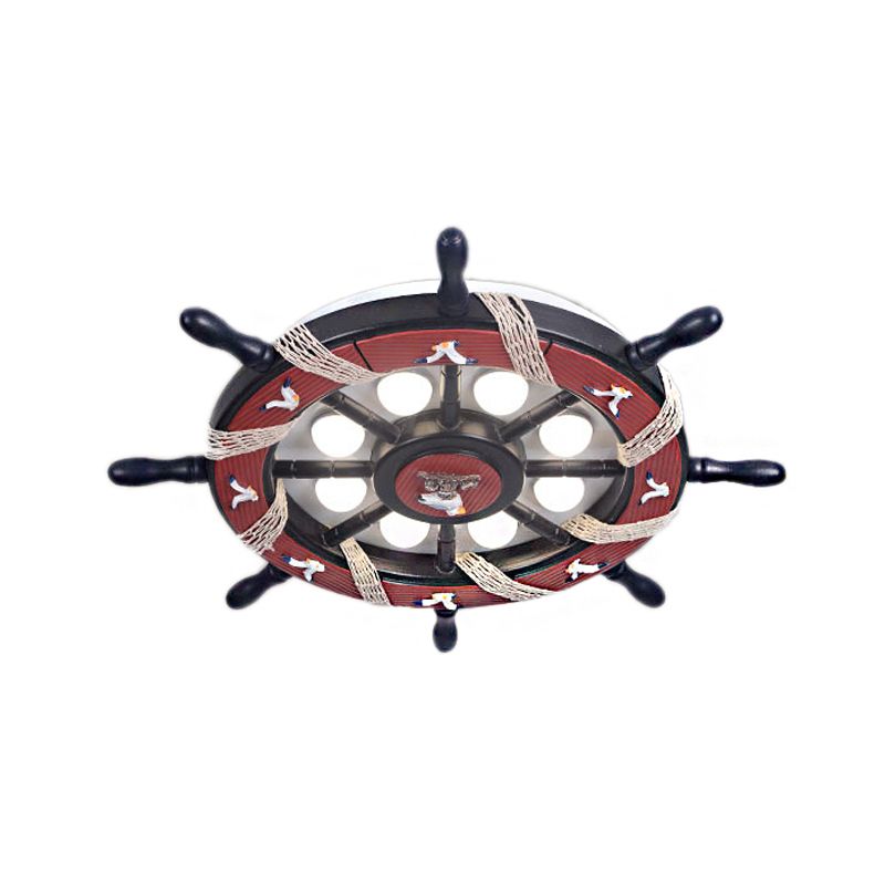 8 Lumières Bédouillaire Flush Mount Fixture with Rudder Wooden Shade Cartoon Blue / Brown Ceiling Lamp in Warm / White Light