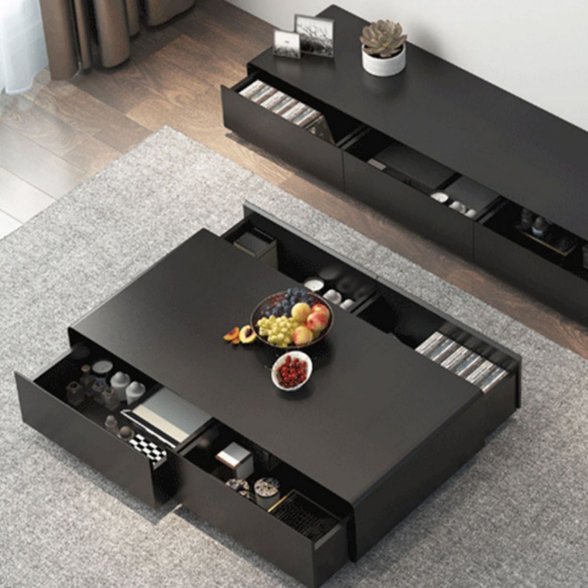 Modern Style Rectangular Wooden Table Abstract Base Coffee Table