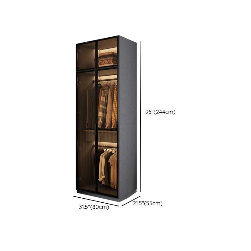 Bedroom Hinged Doors Storage Cabinet Glass Door Wardrobe with Garment Rod