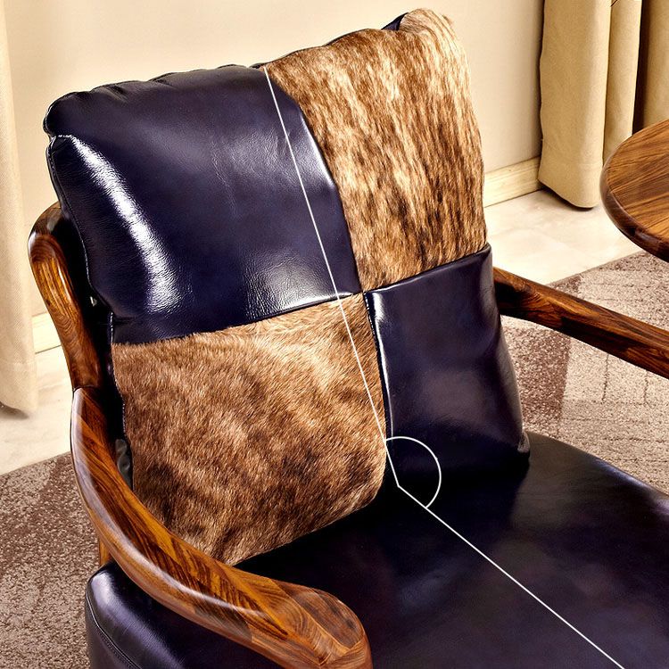 Solid Wood Frame Dining Arm Chair Leather Upholstered Arm Chair