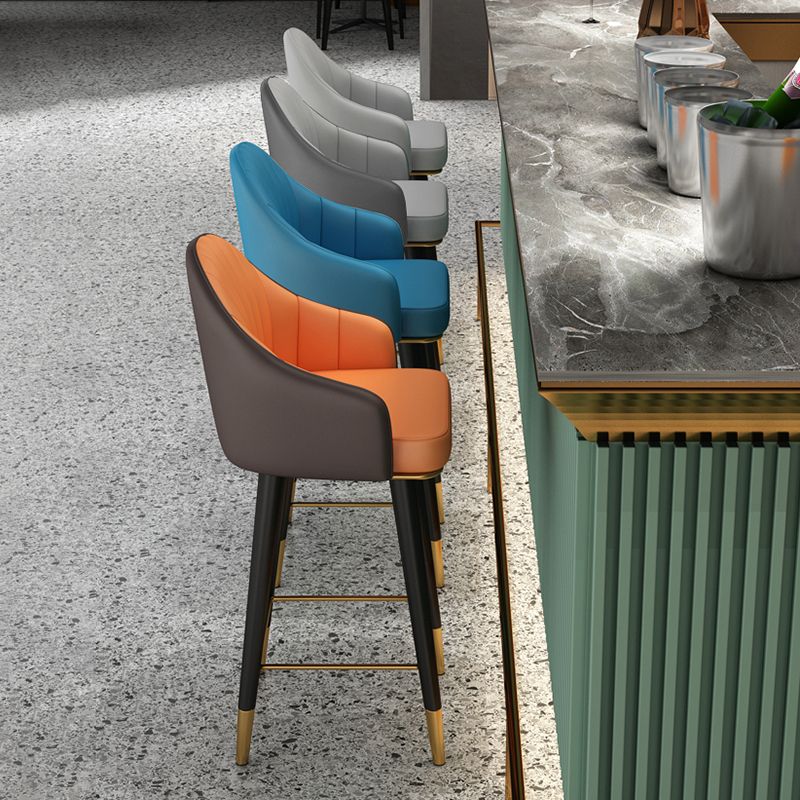 Glam Backrest Bar Stool Leather Counter Stool with Metal Legs