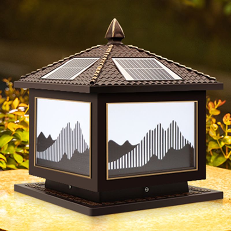 Modern Pillar Light Metallic LED Solar Lighting Fixture for Garden