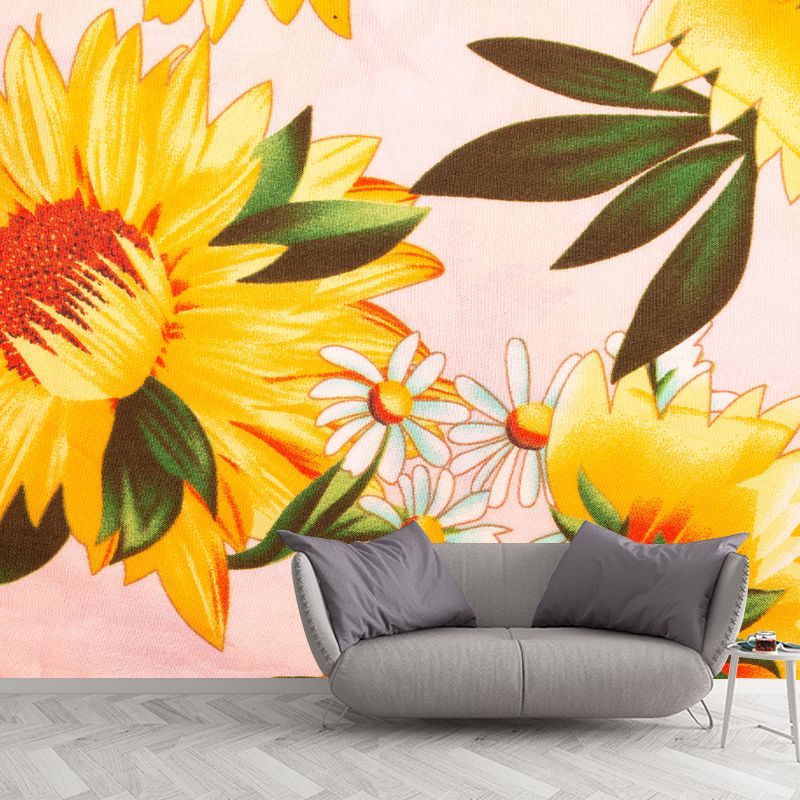 Bright Yellow Sunflower Wall Decor Wall Mural Waterproof Decal for Sleeping Room