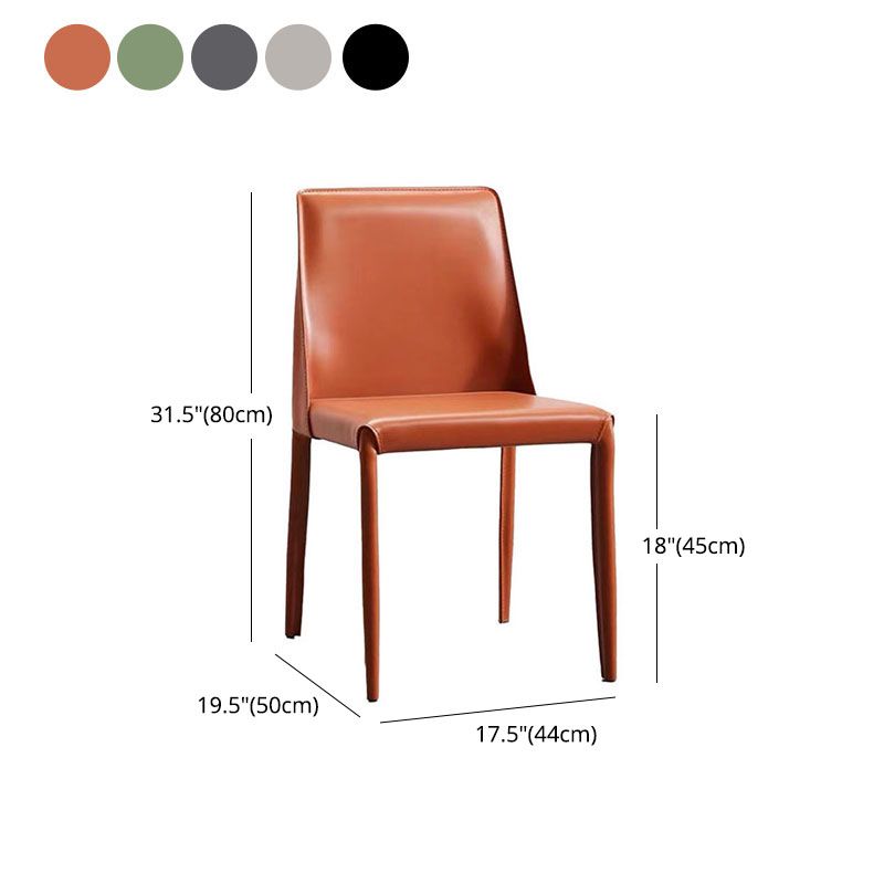 Silla sin brazos de comedor de metal moderno, silla de comedor de cuero para uso doméstico