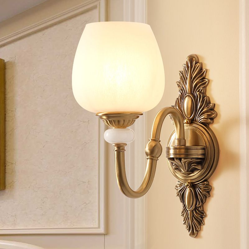 Copper Gold LED Wall Sconce in Modern Luxury Style Glass Indoor Wall Light with Jade Decoration