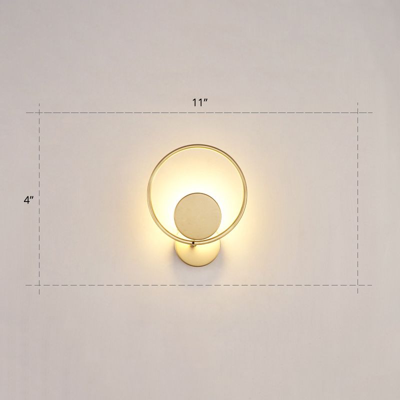 Round Metal LED Sconce Lighting Simple Style Golden Wall Mounted Lamp for Bedroom