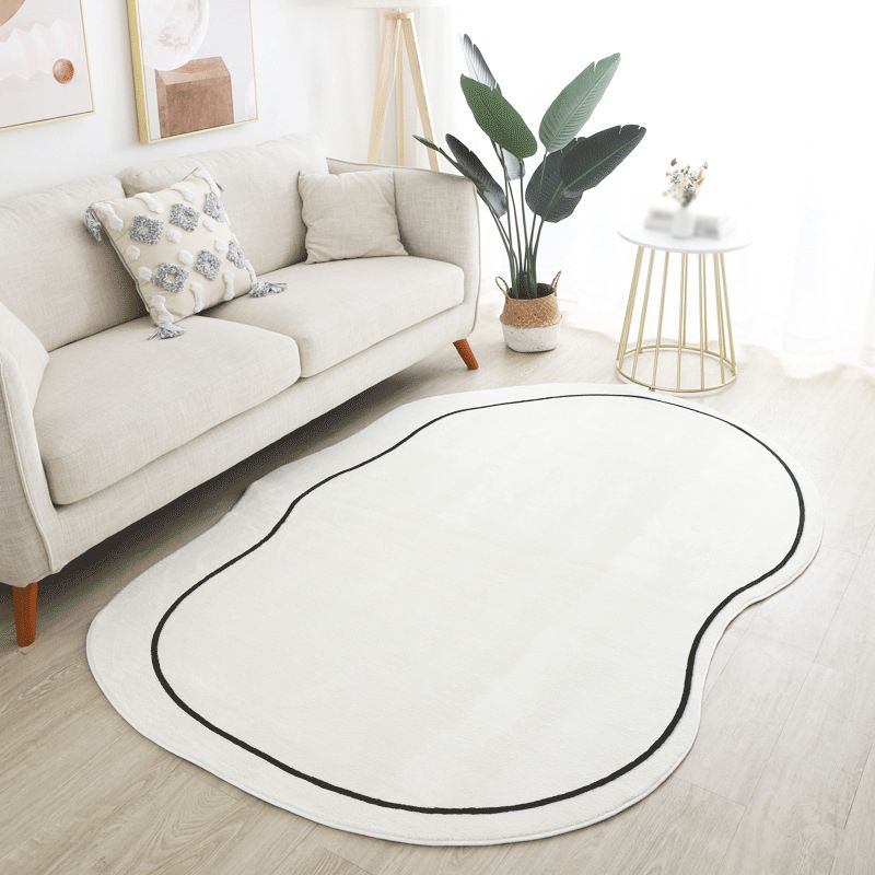 White Casual Rug Polyester Line Rug Stain Resistant Rug for Drawing Room