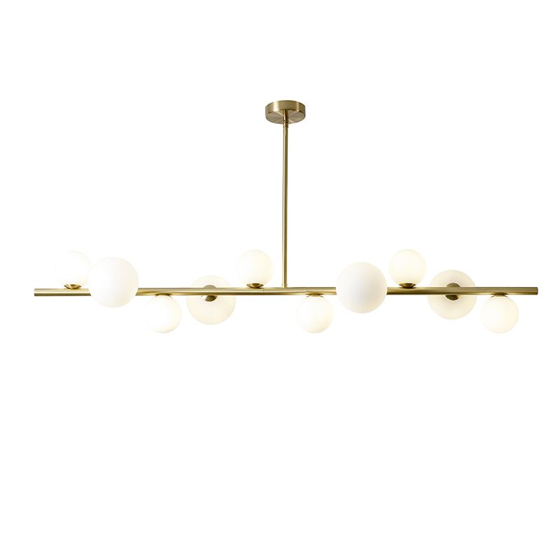 Minimalisme moderne Gold Metal Island Pendant Lighting Sphérique Glass Island Plafond Light pour table à manger