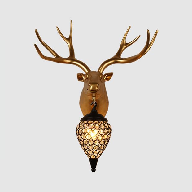Metal Animal Wall Sconce Black Crystal Hollow Cone Shade Wall Light