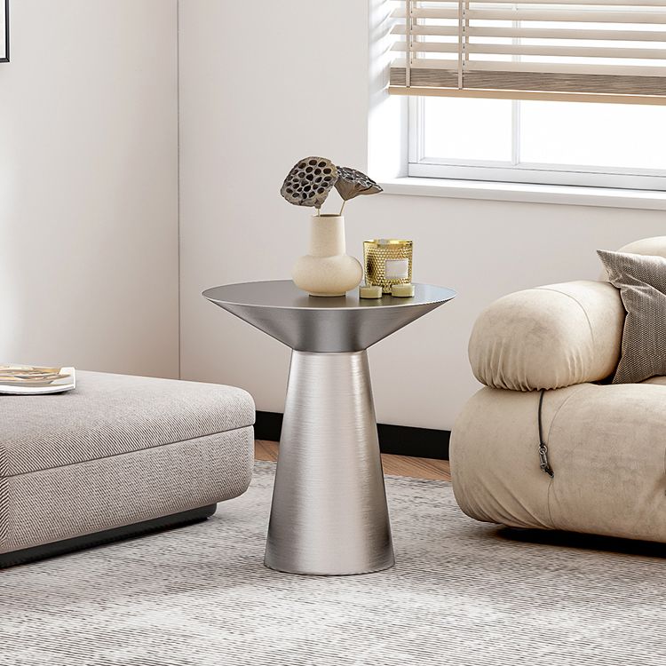 22.24" Tall Round Top Side Table Stainless Steel Pedestal End Table