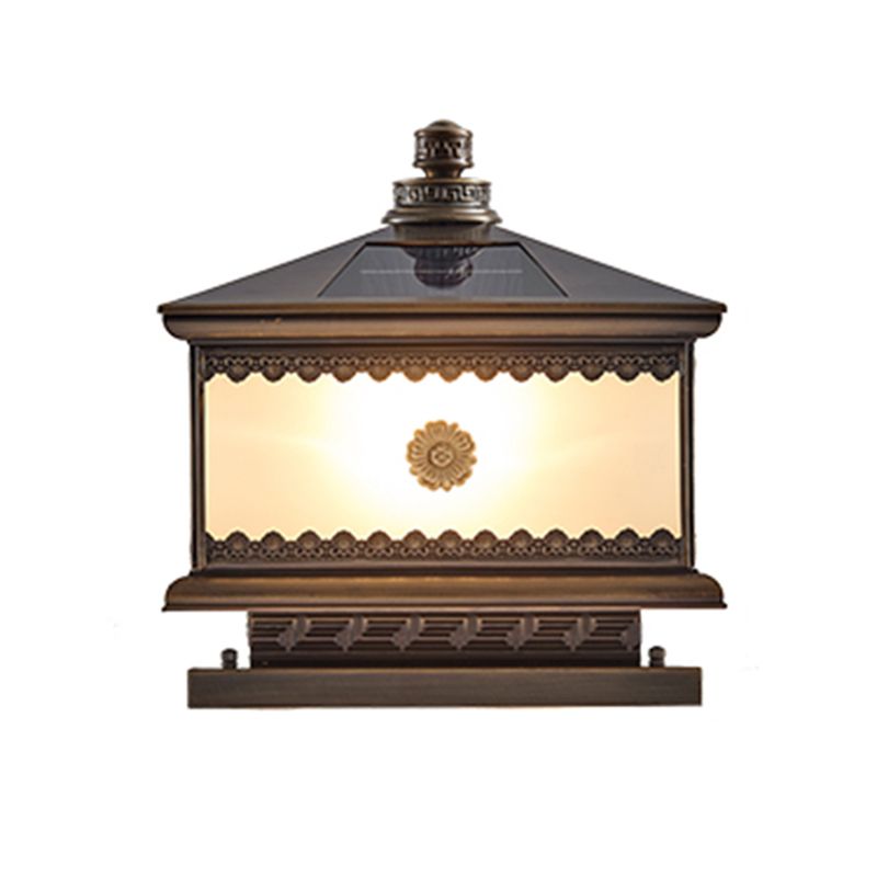 Rectangle Shape Metal Solar Pillar Lamp Modern 1-Light Outdoor Waterproof Light in Bronze