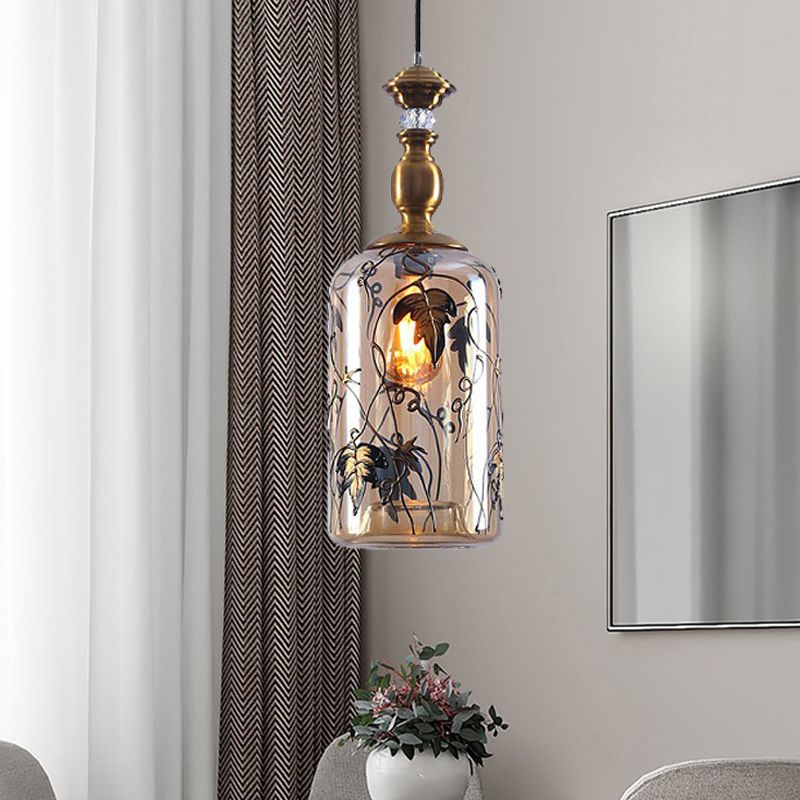 Bocal salon suspendu lampe ambre verre 1 tête d'éclairage pendentif colonial