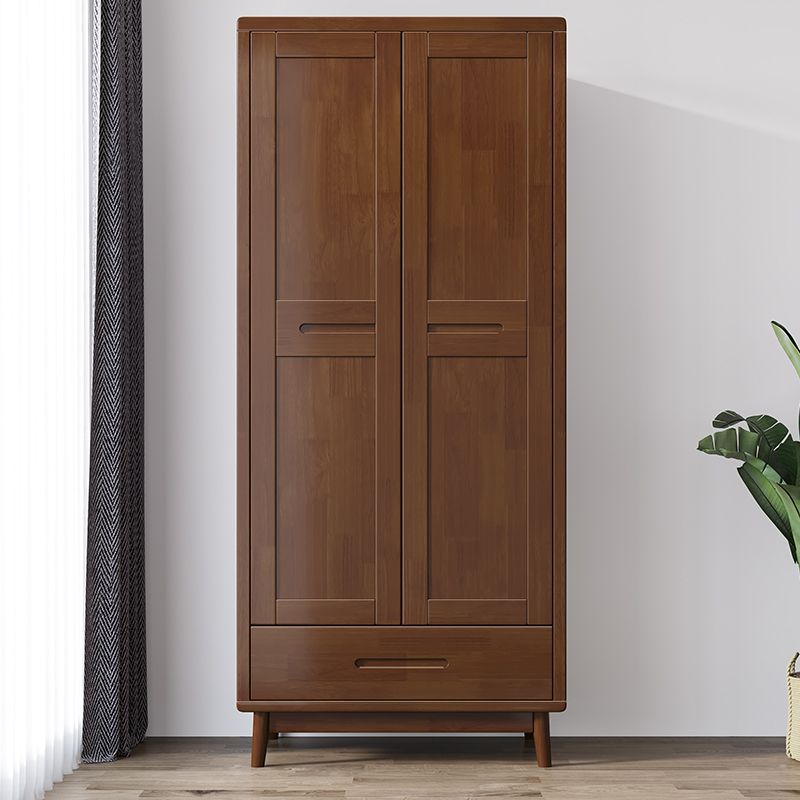Modern Rubberwood Solid Wood Wardrobe Freestanding Wardrobe with Drawer