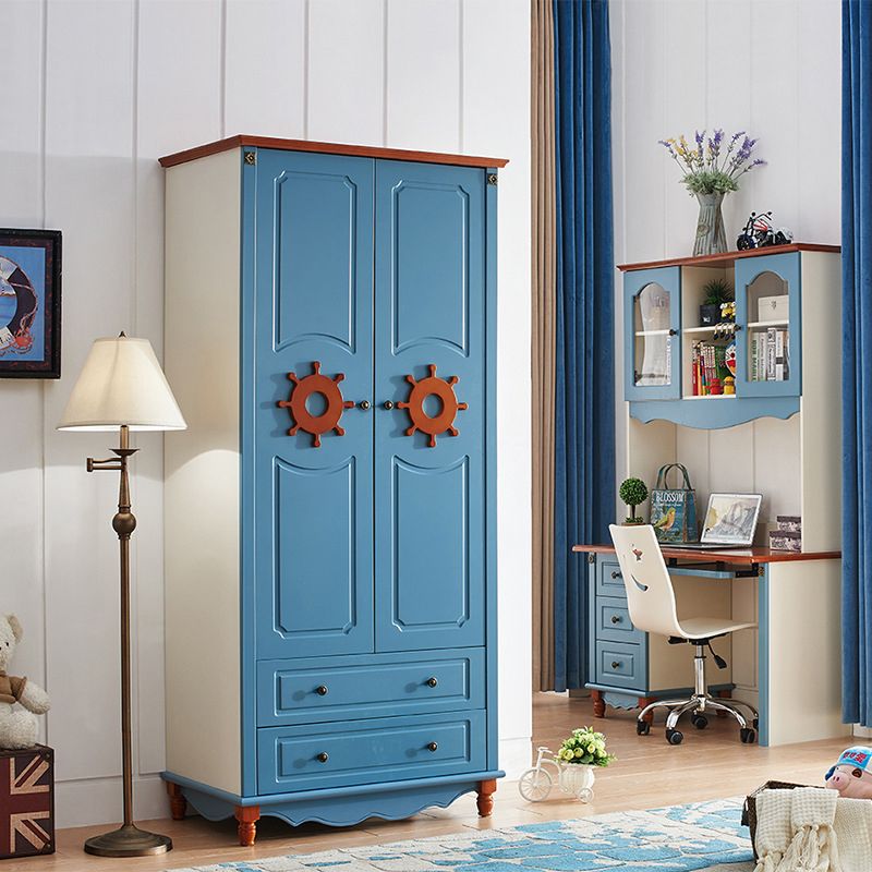 Hinged Wooden Wardrobe Cabinet with Legs Coastal Wardrobe Armoire