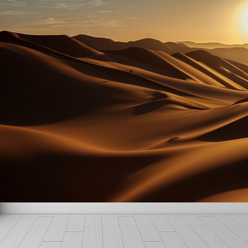 Non-Woven Stain-proof Mural Modern Sand Dunes and Big Sun Landscape Wall Art in Yellow